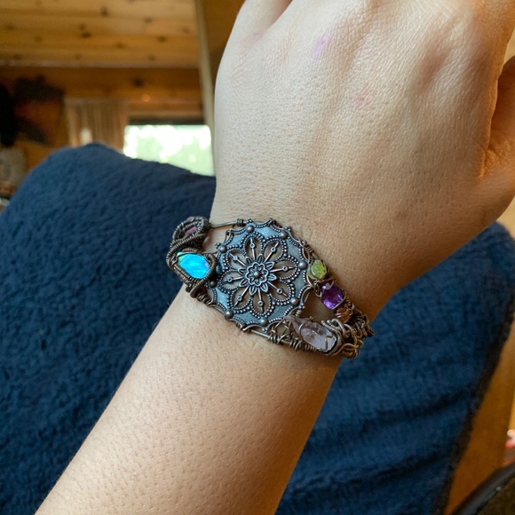 Artisan Vintage Copper and Natural Gemstone Coffee Bracelet - Picture 7 of 14